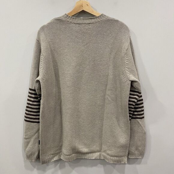 PATAGONIA L Gray Striped LS Crewneck Knit Sweater Lambswool Preppy Ski Outdoors - Picture 15 of 16